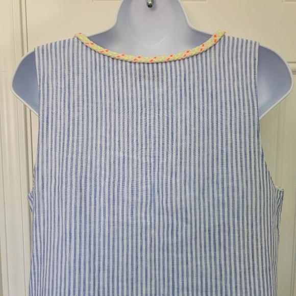 Vineyard Vines Linen Blue White Striped Sleeveless Dress Neon Tassels Size XS - Picture 7 of 12